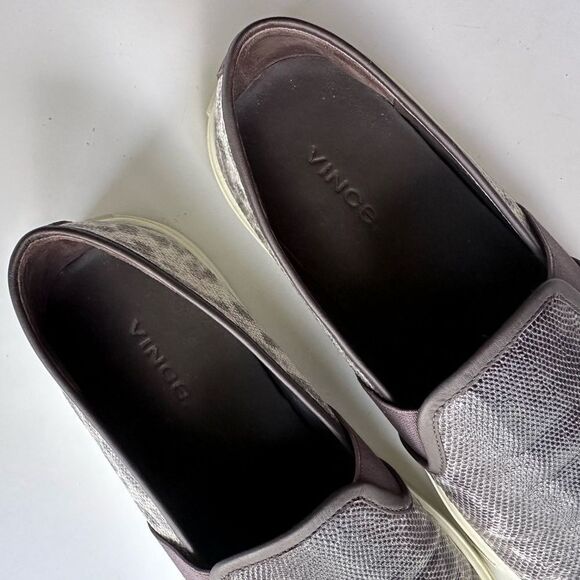 Vince Preston B Slip on Sneaker in Brown / Silver Lizard Embossed Leather Size 7 - Picture 12 of 15